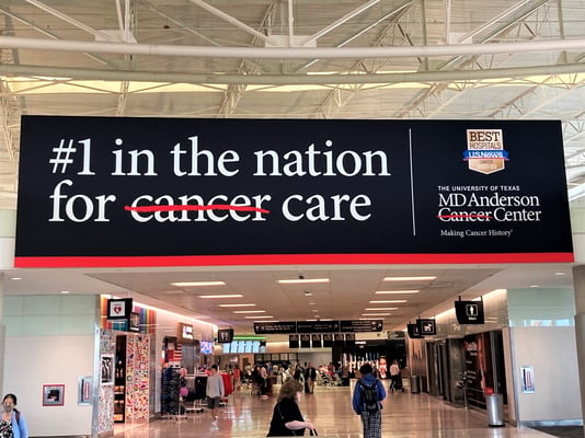 MD Anderson sign located in Houston Hobby Airport