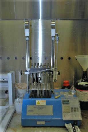 Organomation's 80 Position MULTIVAP in the fume hood at UBC Children's Hospital