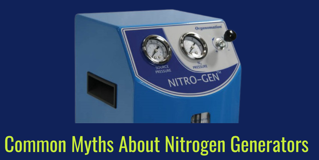 a blue graphic with green lettering that says "common myths about nitrogen generators"