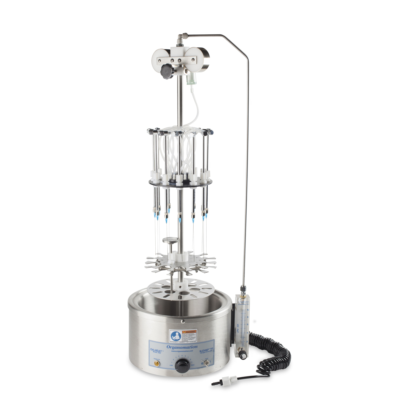 Organomation's 12 Position N-EVAP Nitrogen Evaporator with white background