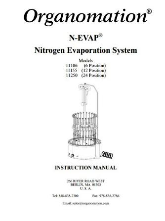 Front page of N-EVAP Nitrogen Evaporator user manual