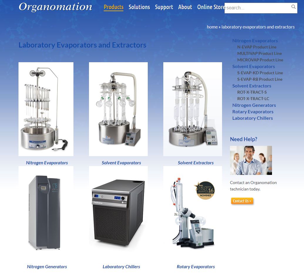 Screenshot of Organomation's product page on new website