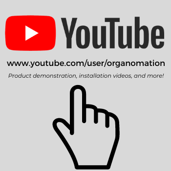 Youtube logo with the URL to Organomation's YouTube channel 